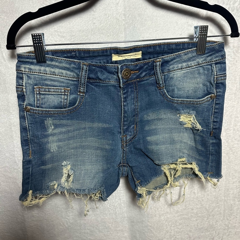 Machine Distressed Denim Jean Shorts - Picture 2 of 7